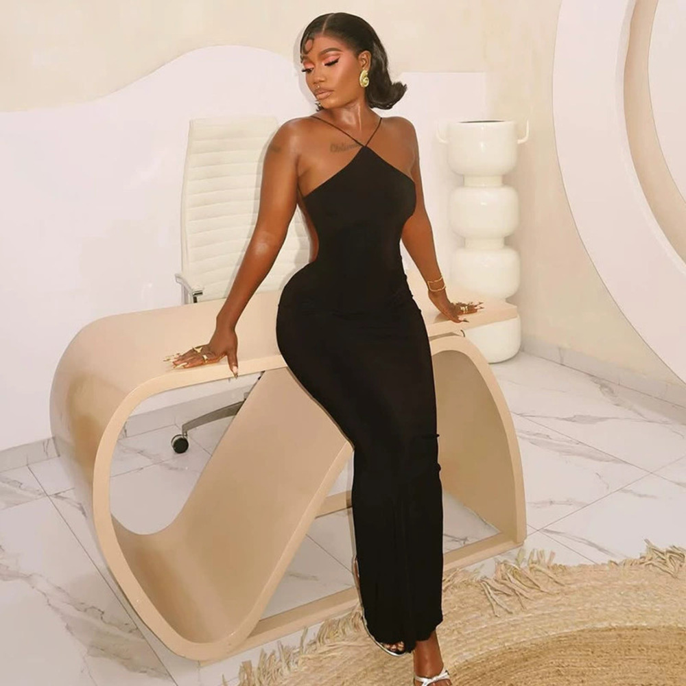 ZARA Elegant Solid Color Low Rise Bodycon Halter Backless Long Dress